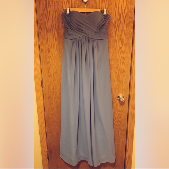 Full Length Chiffon Bridesmaid Dress in Dusty Blue - Picture 1 of 3